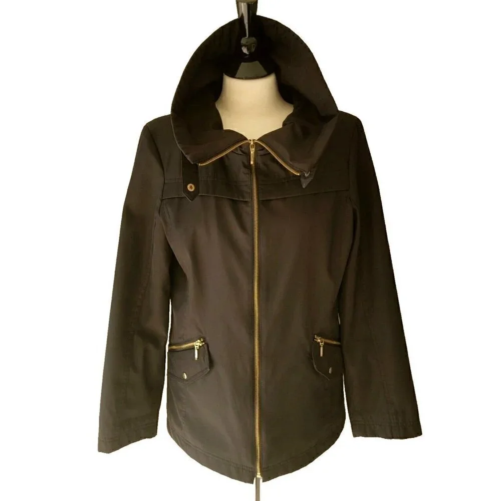 Women's Platinum Utex Black Rain Jacket Long Sleeves Zip Front Size M - Picture 1 of 7